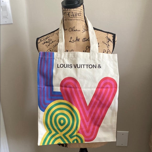 Louis Vuitton Cream and Blue Tote Bag with Artistic Design - Picture 1 of 3